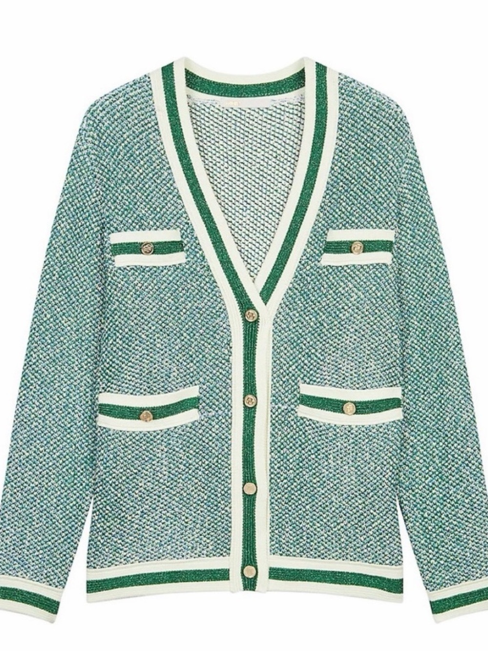 Maje Maitresse Metallic Threaded V neck Cardigan